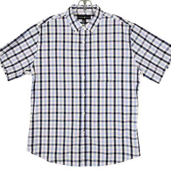 Beverly Hills Polo Club Men's Shirt Short Sleeve Button Up Blue White Check Lrg - Picture 2 of 12